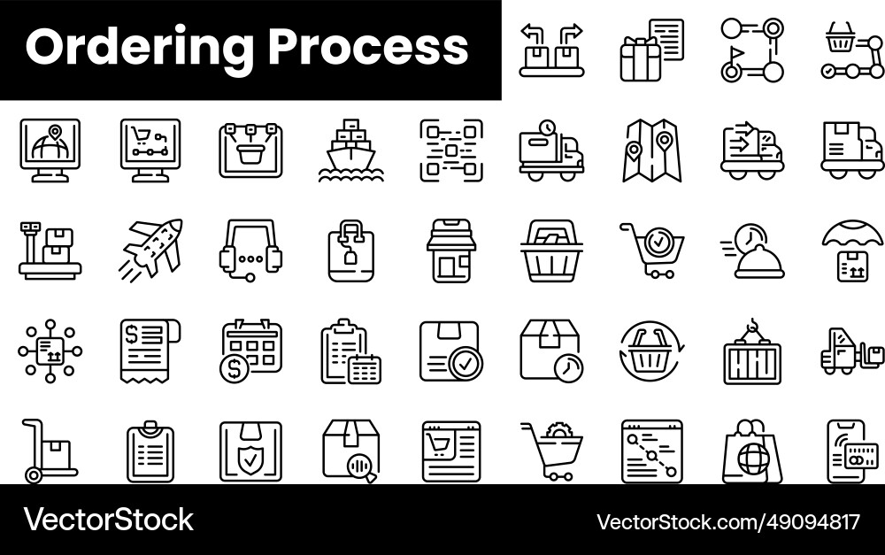 Set of outline ordering process icons vector image