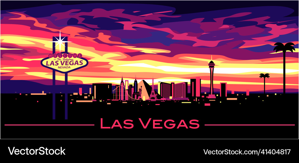 Vegas Night Skyline Vector Image