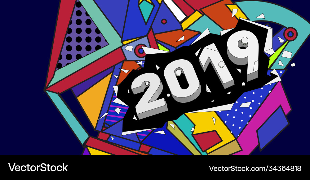 2019 new year text with colorful abstract 2019 new year text with colorful abstract Vector Image
