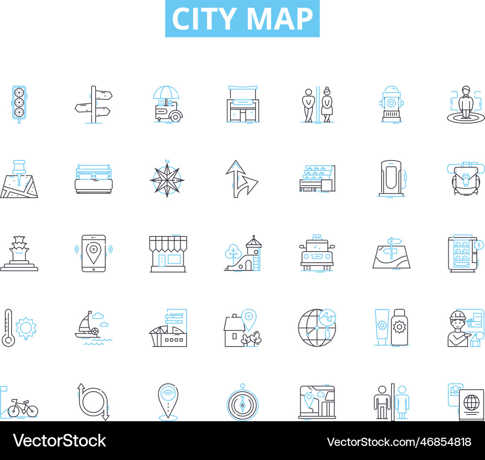 City map linear icons set navigation tourist Vector Image