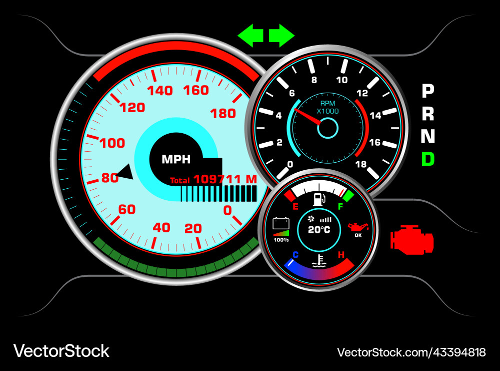 Futuristic speedometer car analog device Futuristic speedometer car analog device vector image