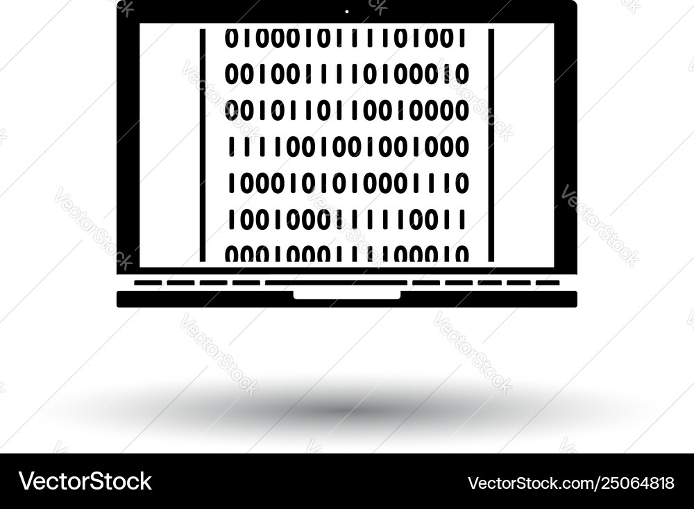 Laptop with binary code icon Vector Image