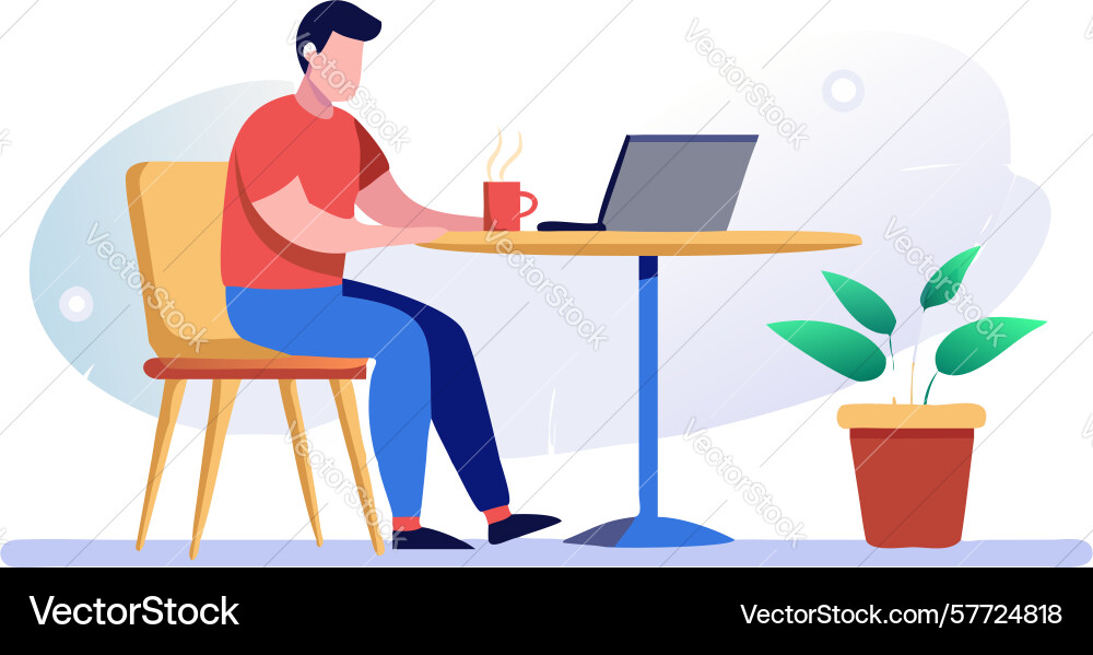 Man working on laptop in relaxed cafe setting vector image