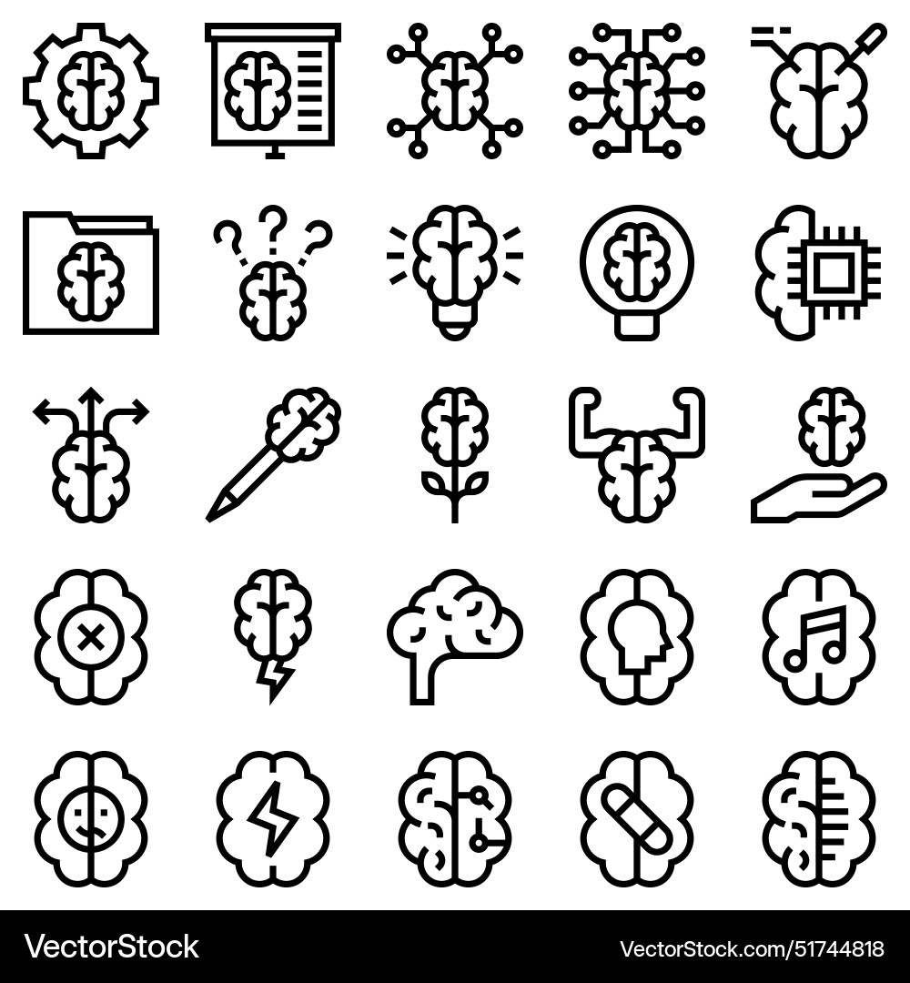 Mind process line icon set in filled design vector image