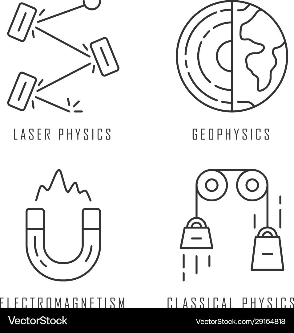 Physics branches linear icons set laser Vector Image