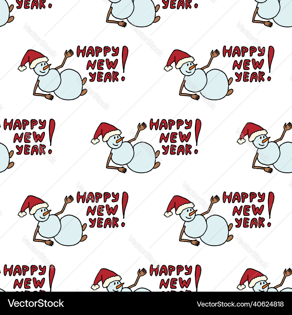 Seamless pattern with snowman text happy new Seamless pattern with snowman text happy new vector image