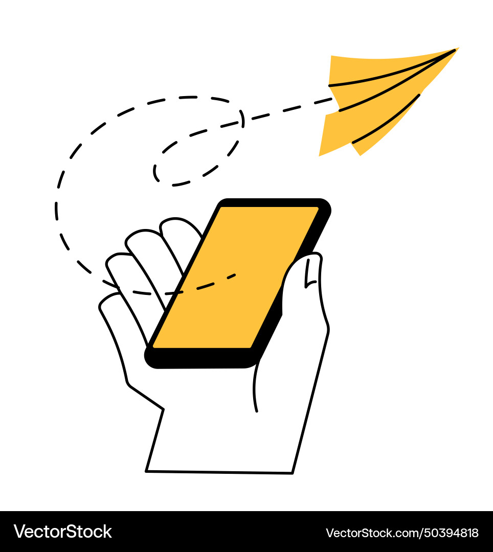 Sending message icon paper plane hand smartphone vector image