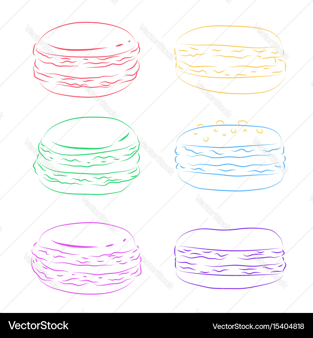 Set contour multicolored macaroon element vector image