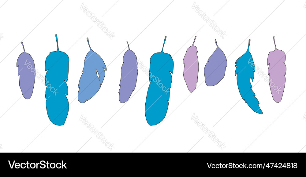 Set feathers of different shapes and sizes Set feathers of different shapes and sizes vector image