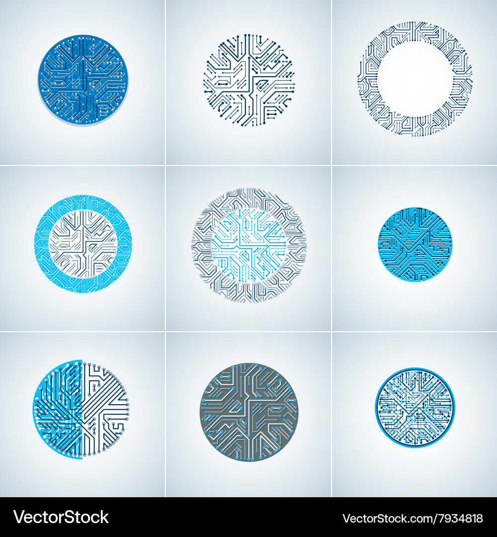 Set of abstract technology elements with round Vector Image