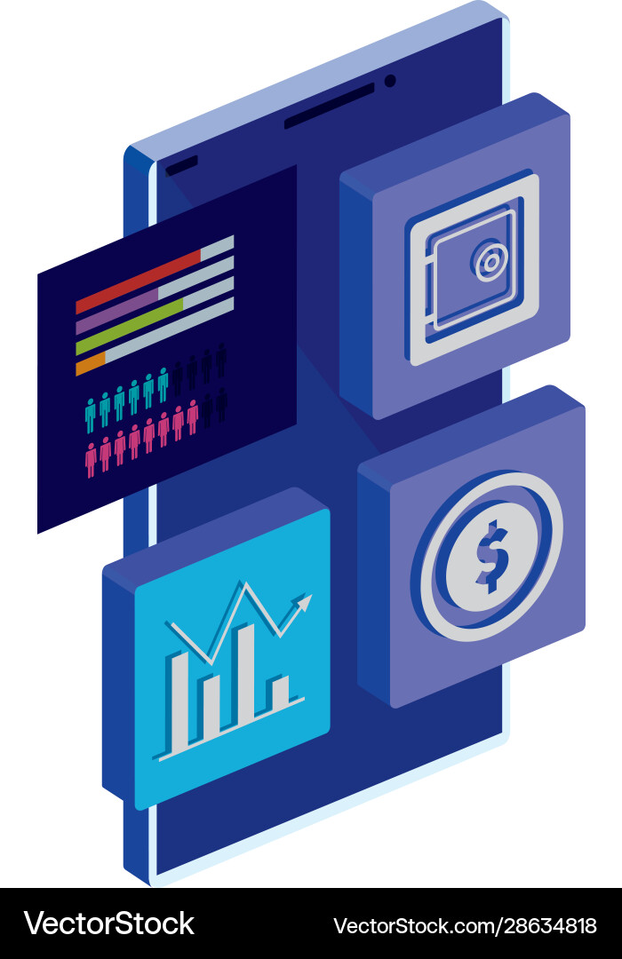 Smartphone with infographic and app menu Smartphone with infographic and app menu vector image