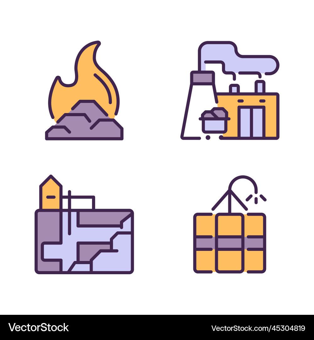 Coal processing pixel perfect rgb color icons set Coal processing pixel perfect rgb color icons set vector image