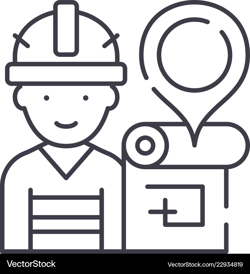 Engineer and house plan line icon concept Engineer and house plan line icon concept Vector Image