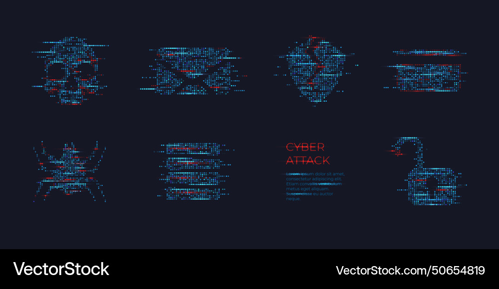 Fraud icons hacker icon set in futuristic glowing Fraud icons hacker icon set in futuristic glowing vector image