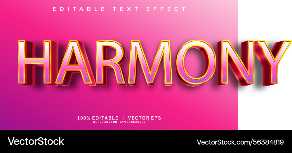 Harmony 3d text effect with modern style design vector image