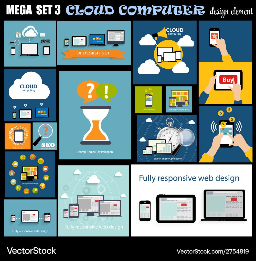 Mega set flat computer design Vector Image