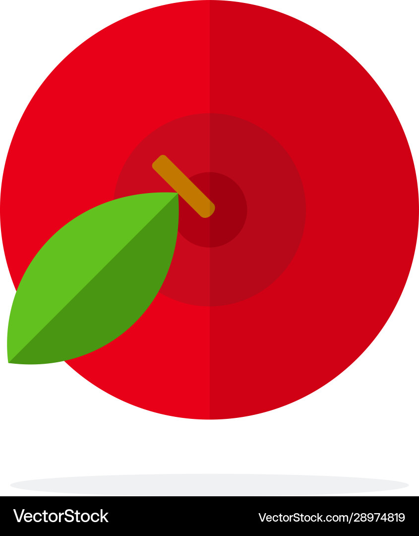Red apple view from above flat material design Vector Image