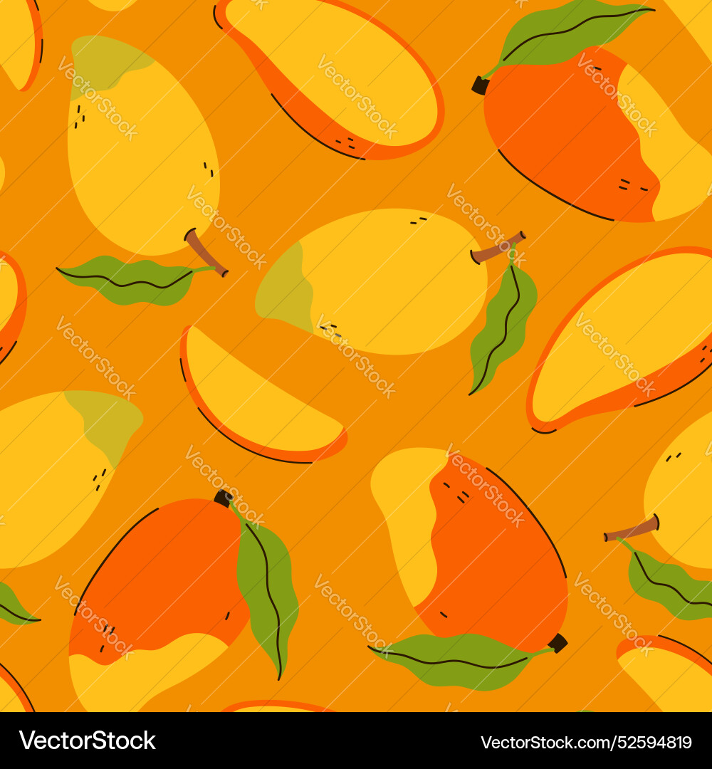 Seamless pattern with mango and pieces Seamless pattern with mango and pieces vector image