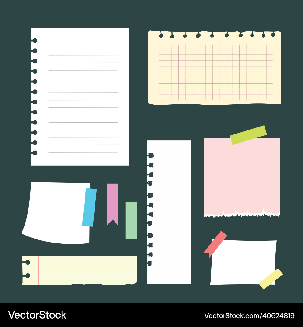Set of different sheets note papers and color Set of different sheets note papers and color vector image