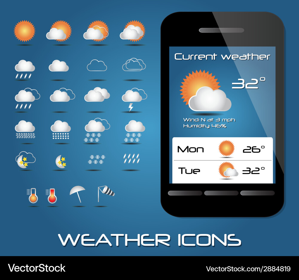 Set of weather icons for web and mobile vector image