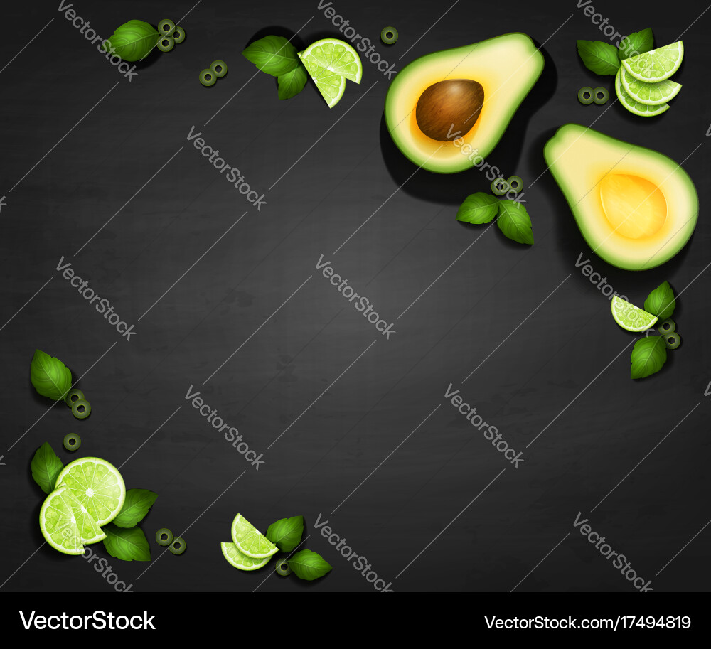 Top view background with realistic avocado vector image