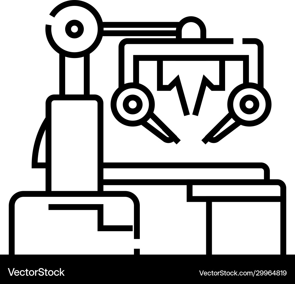 Working robots line icon concept sign outline vector image