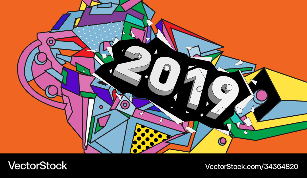 2019 new year text with colorful abstract 2019 new year text with colorful abstract Vector Image