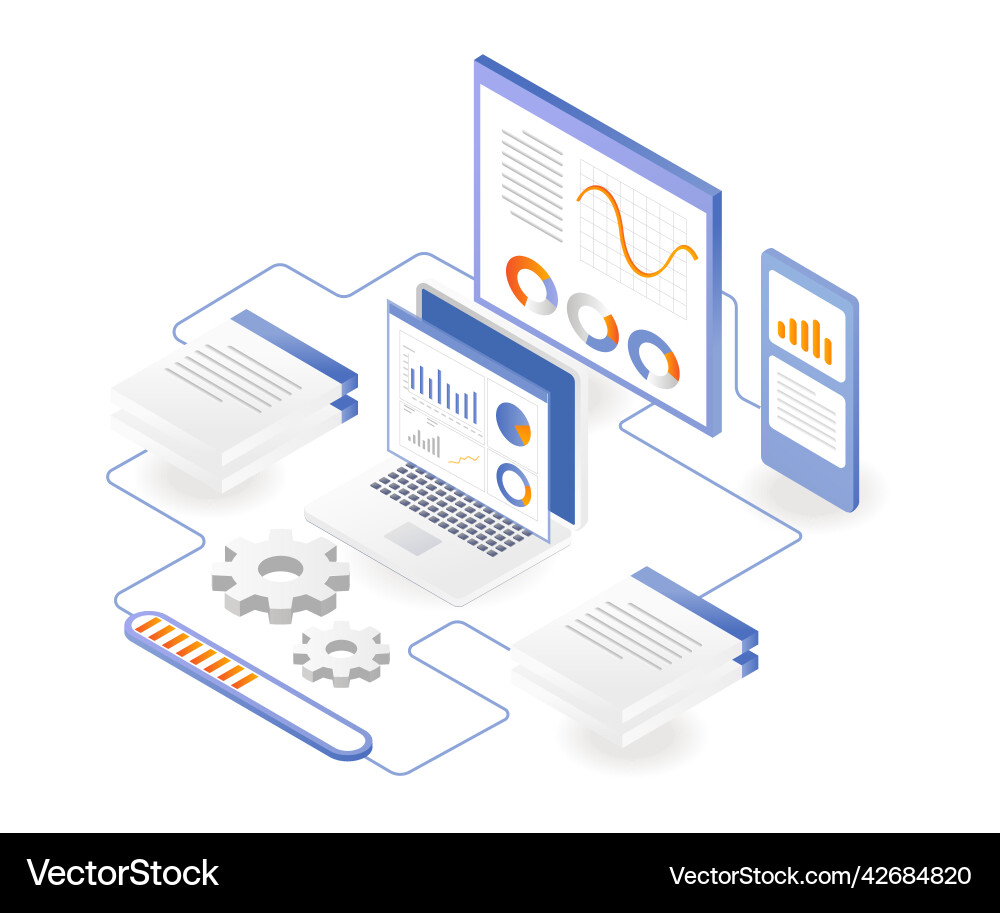 Flat isometric concept computer and smartphone Flat isometric concept computer and smartphone vector image