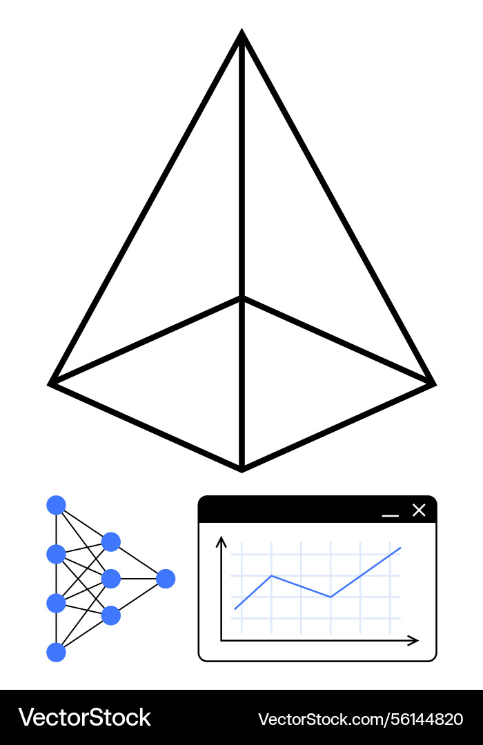 Geometric pyramid with neural network and data Geometric pyramid with neural network and data vector image