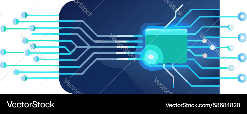 Glowing processor chip on advanced circuitry Vector Image