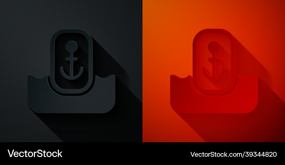 Paper cut map pointer with anchor icon isolated vector image