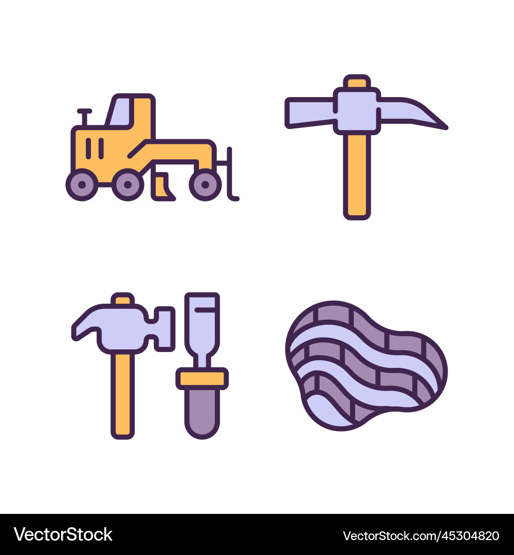 Quarry mining pixel perfect rgb color icons set Quarry mining pixel perfect rgb color icons set Vector Image