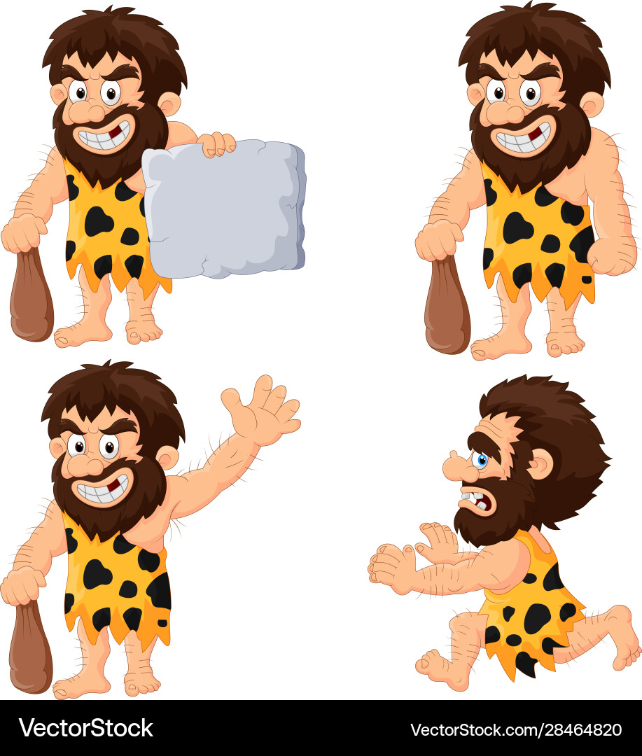 Set caveman in different actions vector image