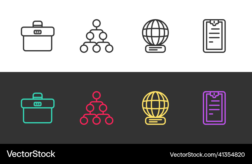 Set line briefcase hierarchy organogram chart Set line briefcase hierarchy organogram chart vector image