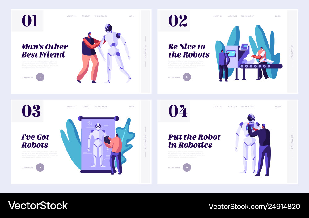 Set robotics website landing page template vector image