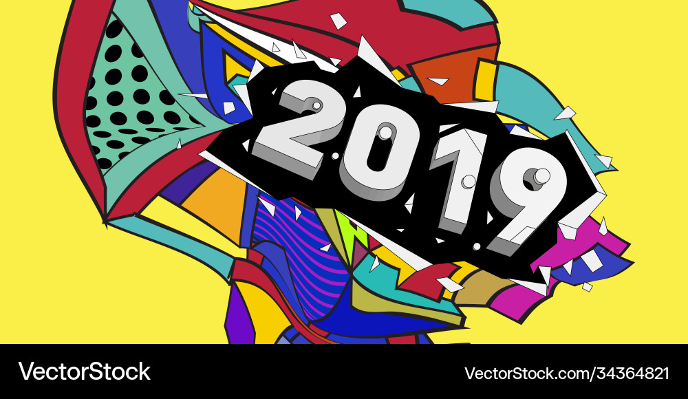 2019 new year text with colorful abstract 2019 new year text with colorful abstract Vector Image