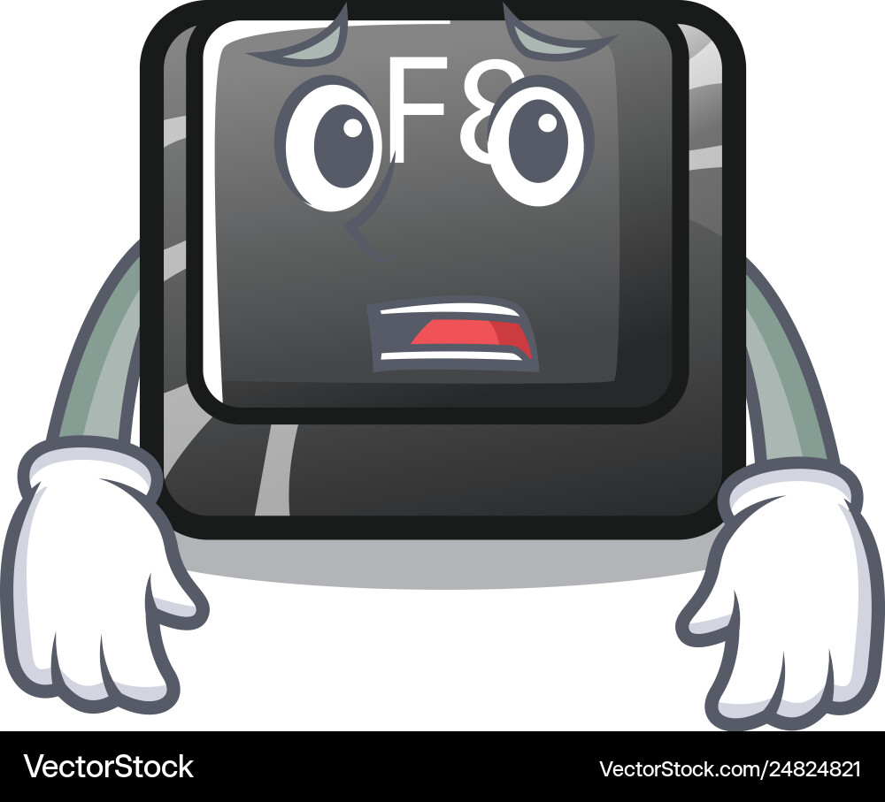 Afraid f8 button installed on computer mascot Afraid f8 button installed on computer mascot vector image