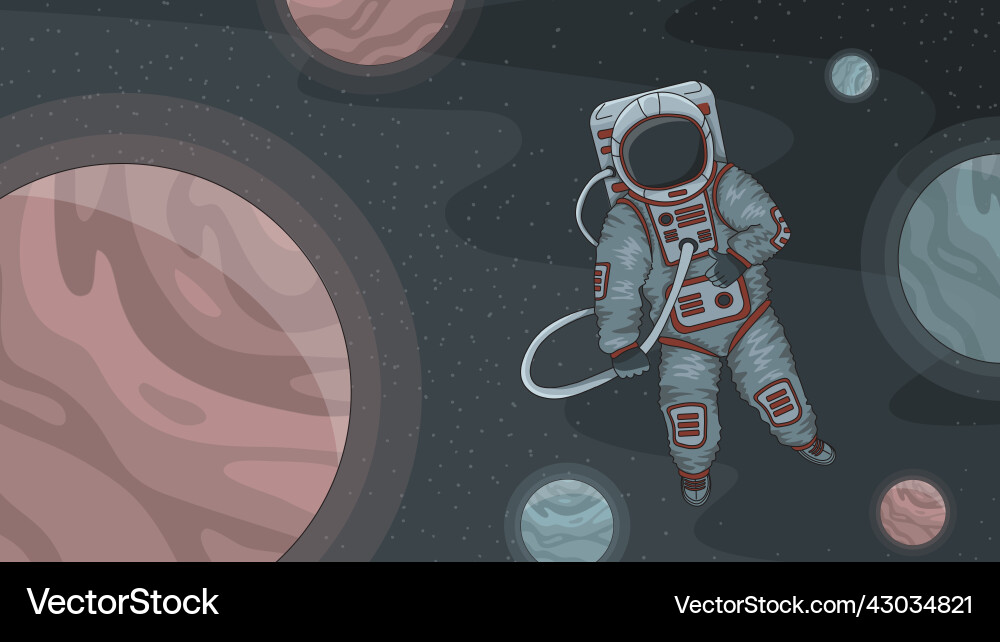 Astronaut in an outer space alone between planets Astronaut in an outer space alone between planets Vector Image
