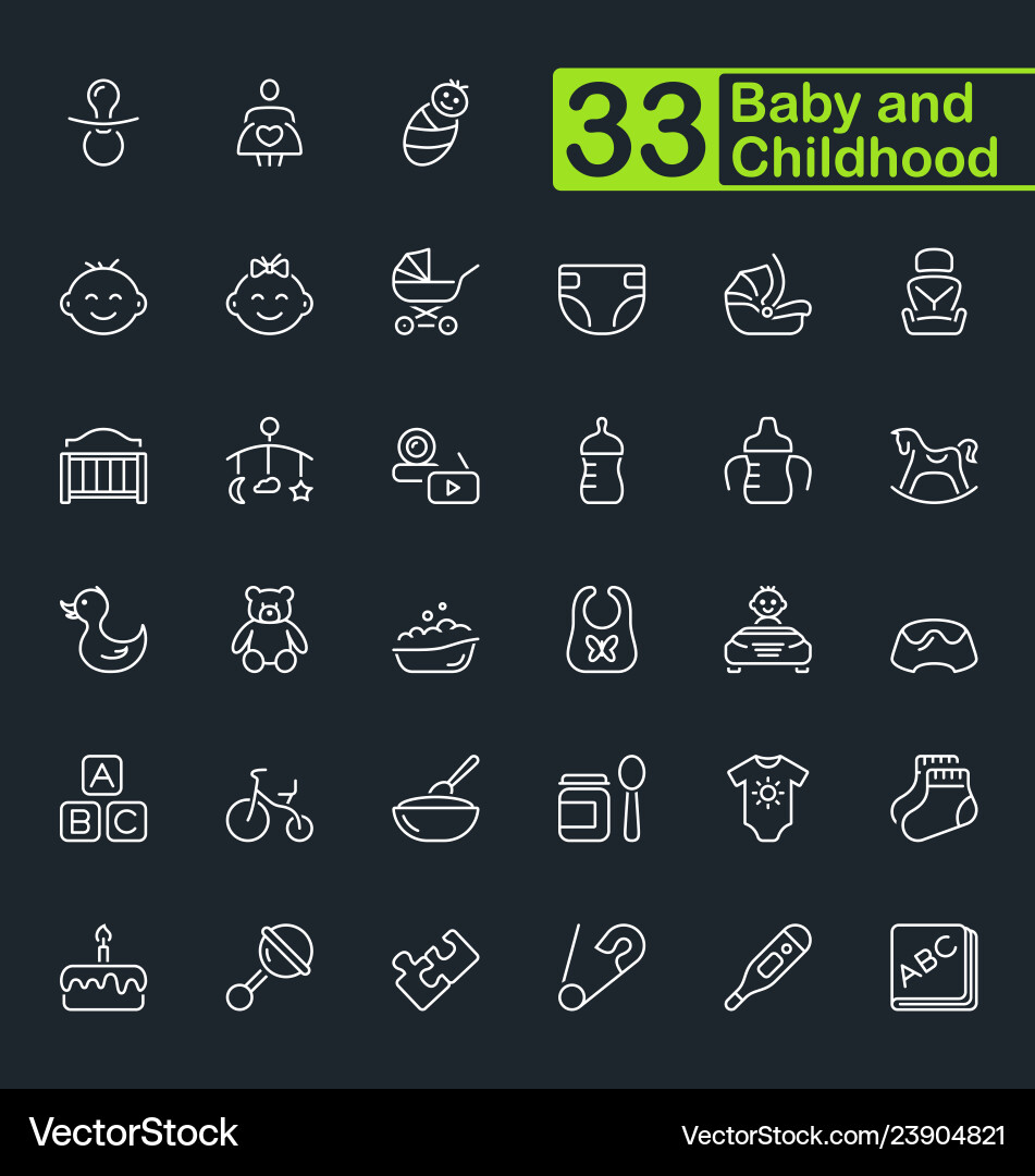 Baby and childhood outline icons vector image