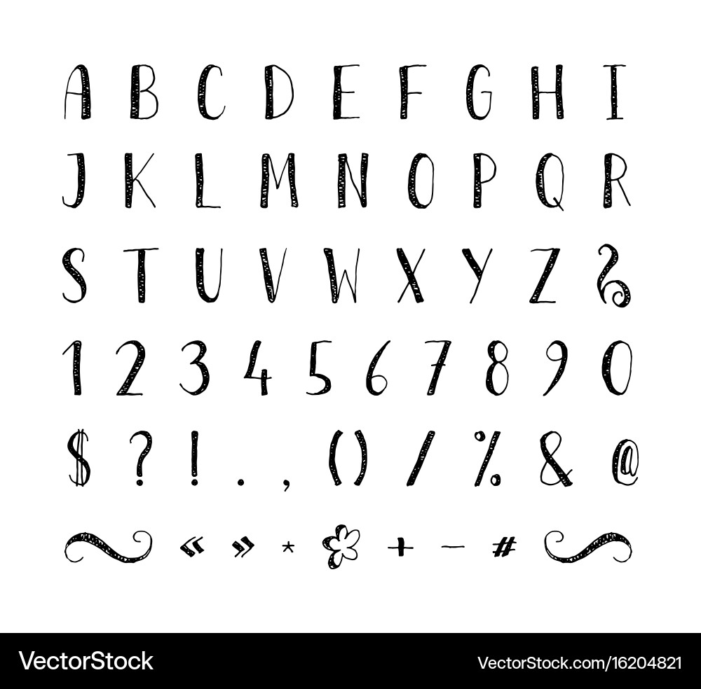 Handwritten font with punctuation marks vector image