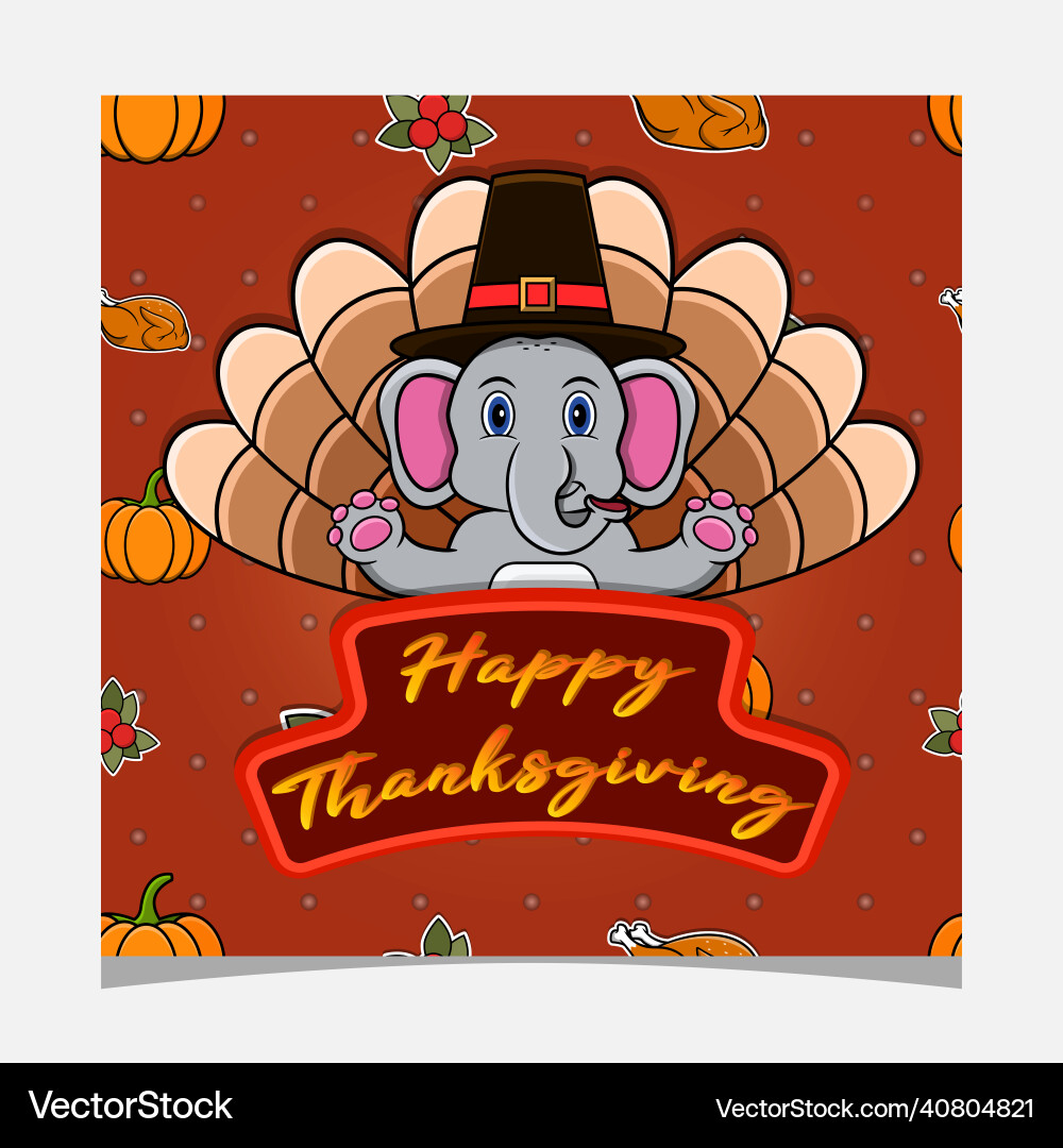 Happy thanksgiving card with cute elephant Vector Image