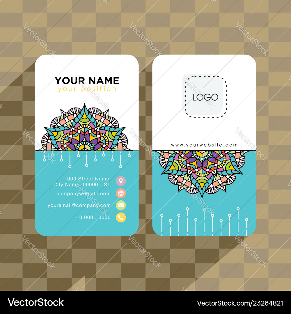 Mandala pattern name card template vector image