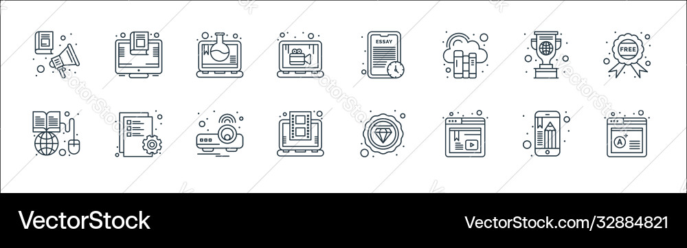 Online learning line icons linear set quality Online learning line icons linear set quality vector image