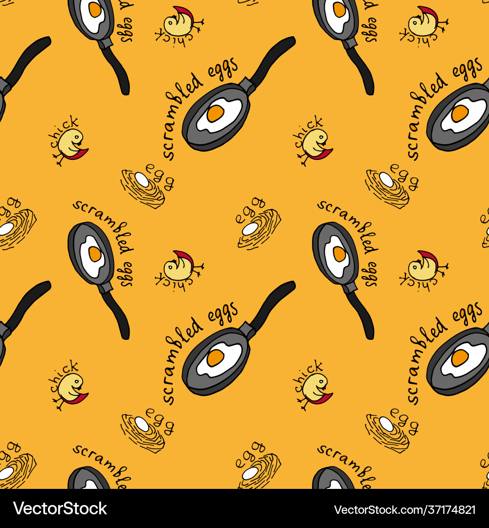 Pattern with image a frying pan fried Vector Image