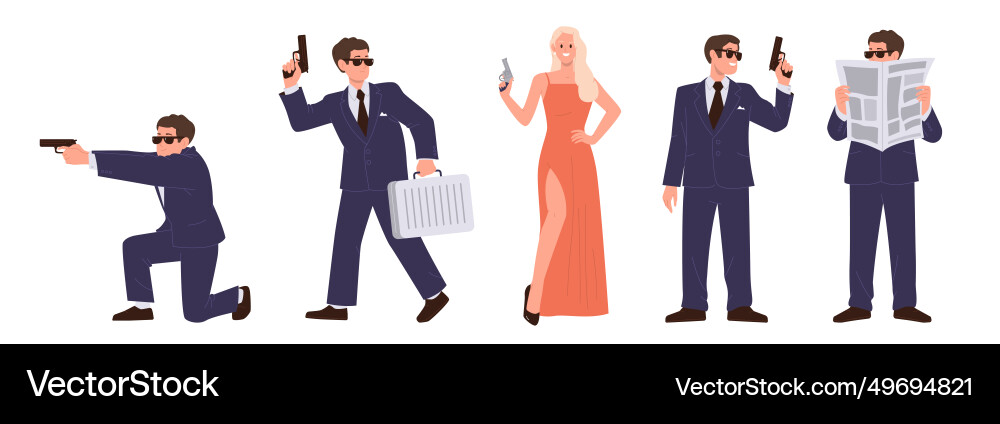 Secret agent characters set with elegant man Secret agent characters set with elegant man vector image