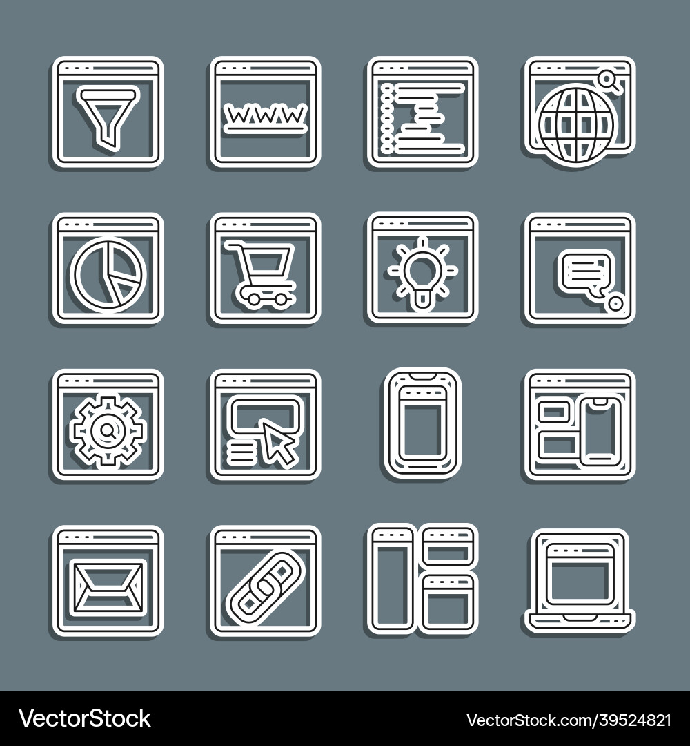 Set line laptop with browser window web developer Set line laptop with browser window web developer vector image