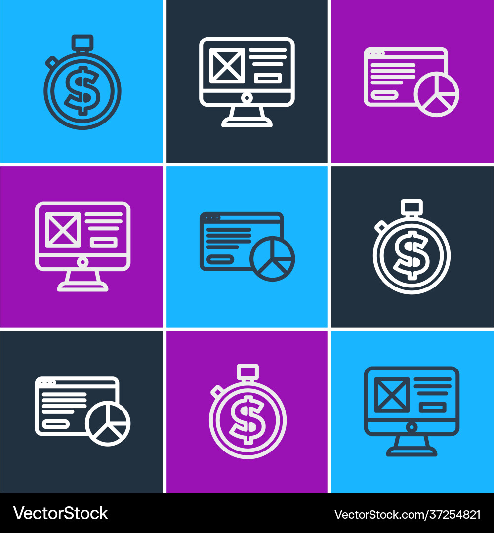 Set line time is money website statistic and ui Set line time is money website statistic and ui vector image