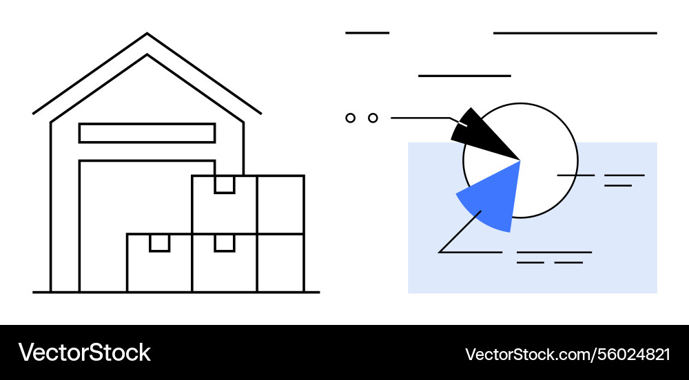 Warehouse with stacked boxes and data pie chart Warehouse with stacked boxes and data pie chart vector image