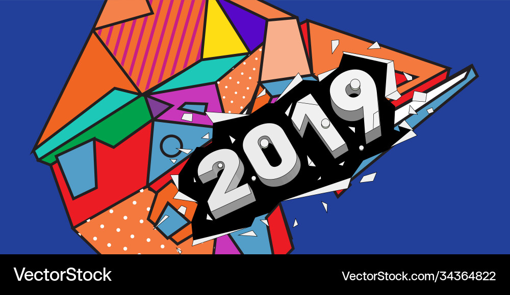 2019 new year text with colorful abstract Vector Image