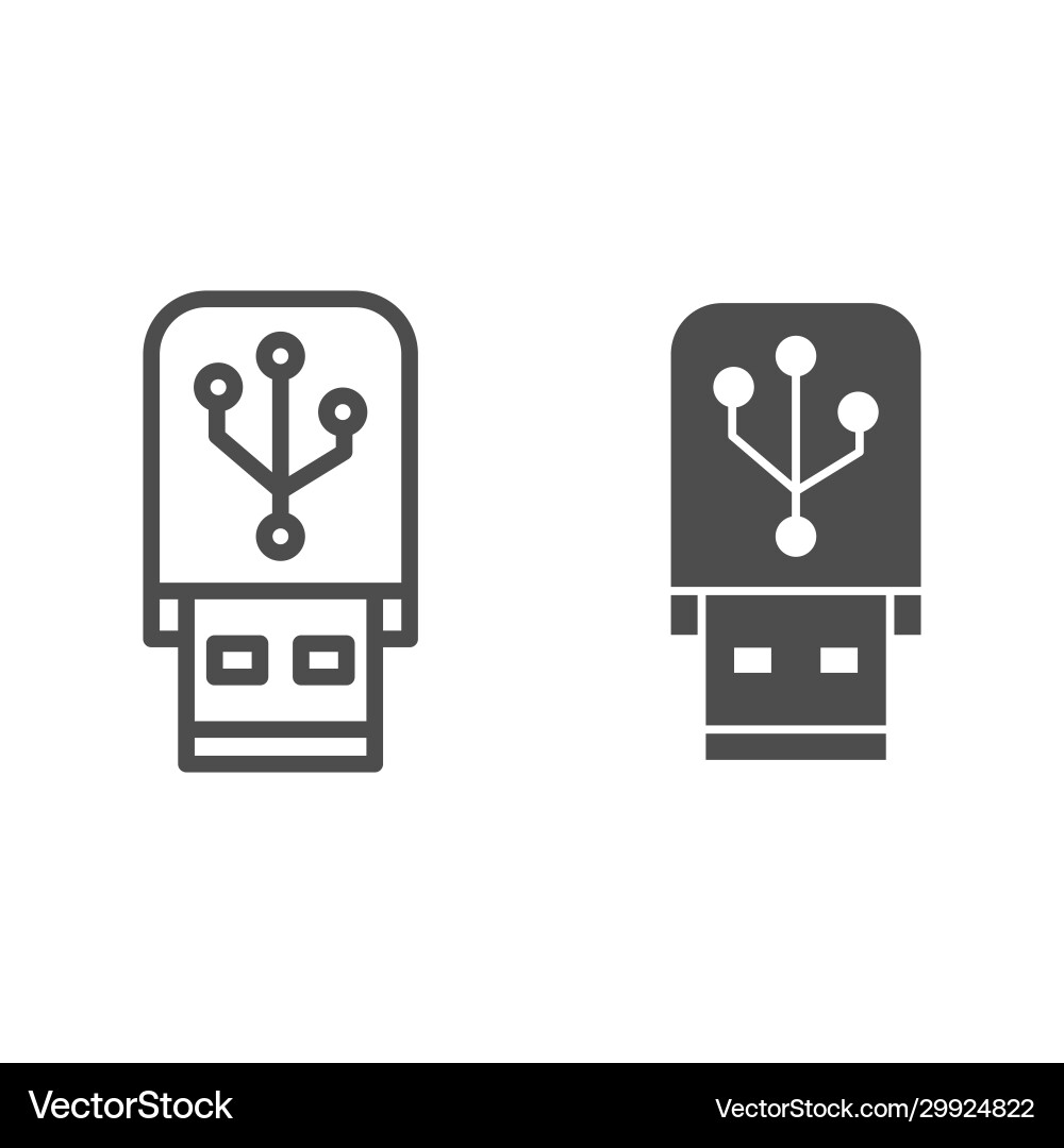 Flash drive line and solid icon portable data Flash drive line and solid icon portable data vector image
